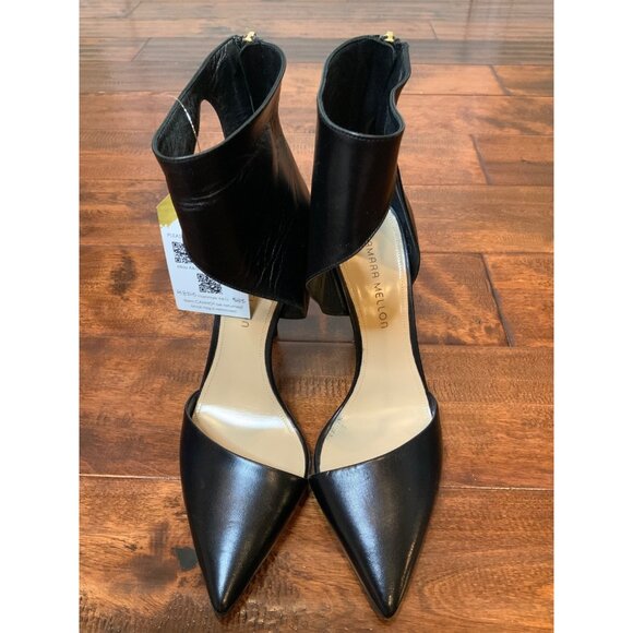 Tamara Mellon Black Leather Asymmetrical Pointed Toe Ankle, Size 40.5 IT /9.5 US - Picture 1 of 9